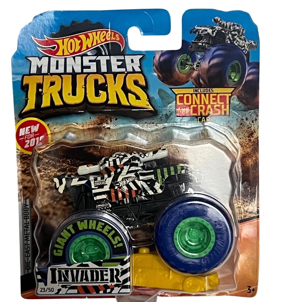 Hot Wheels Monster Trucks Unisex OS Multi New Die-Cast Metal Body Invader 23/50